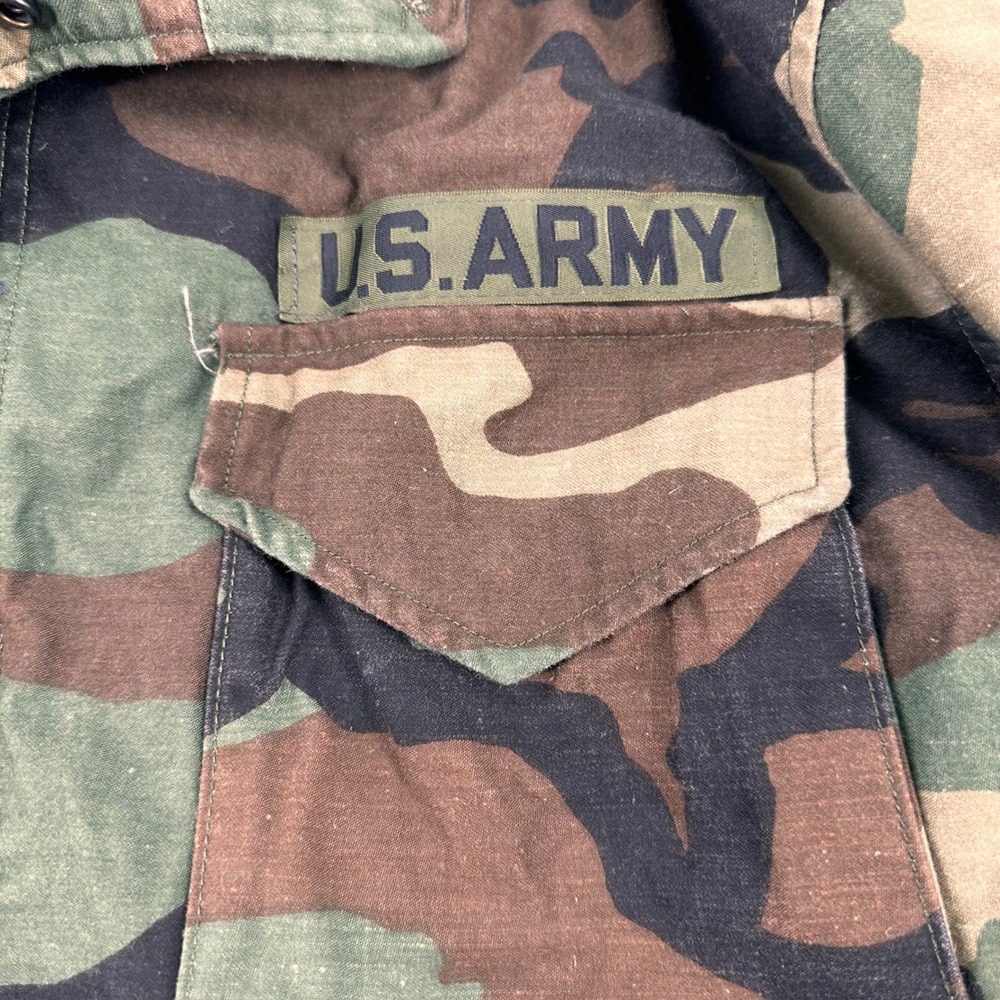 Vintage M65 US Army Coat Military Field Cold Weather L Woodland Camo Lined - Picture 2 of 14